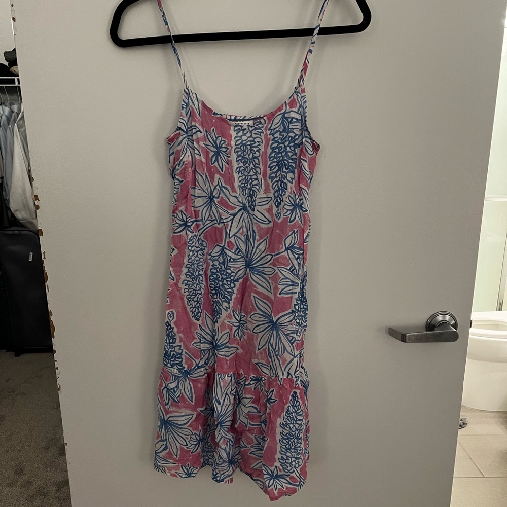 Anthropologie Sisters Gulassa Collab Flounced Floral Mini Dress Pink Blue